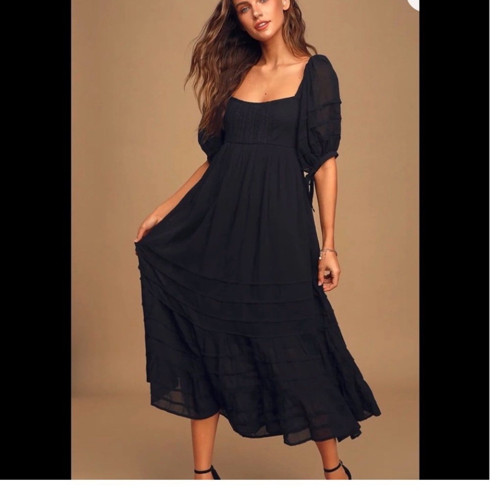 Free People Let’s Be Friends Black Midi Dress